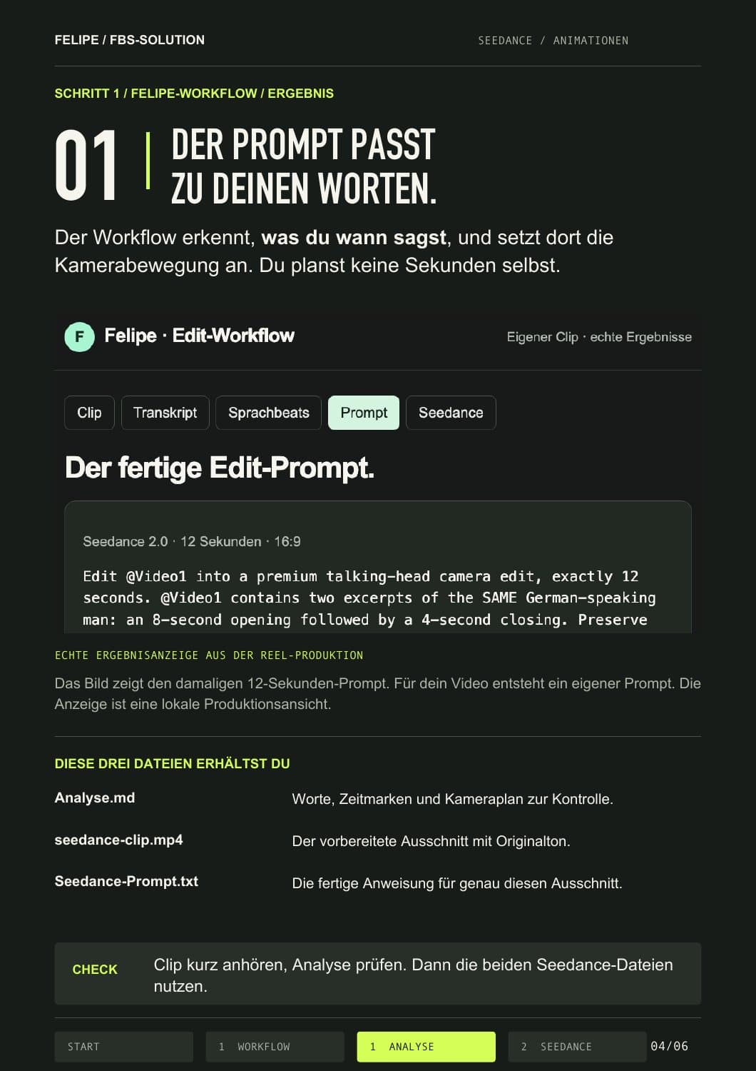 Guide-Seite 4: Analyse und fertigen Prompt prüfen