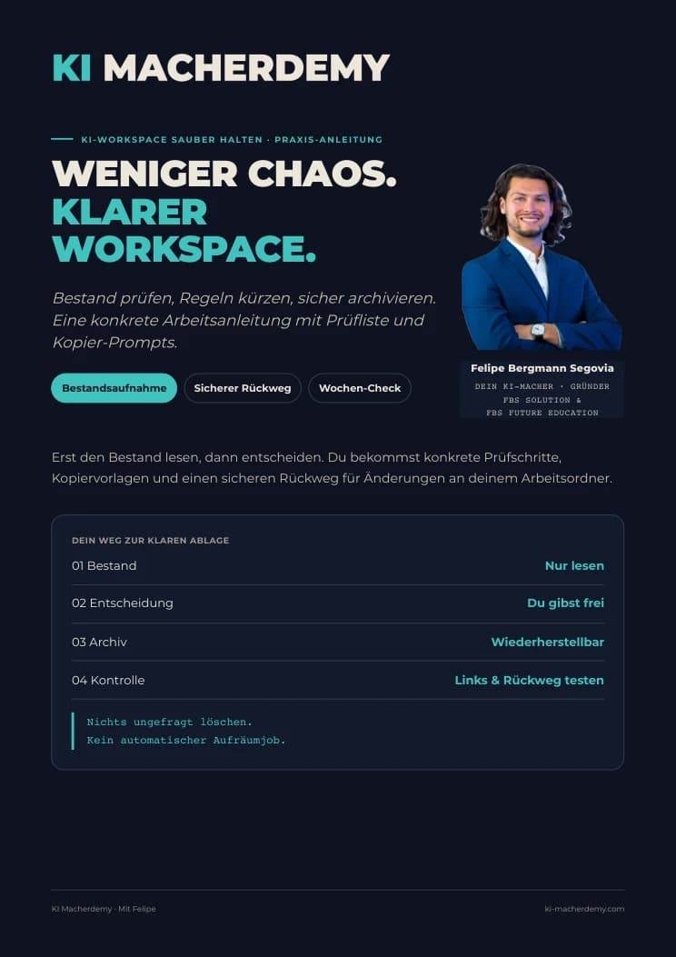 Deckblatt der Anleitung „KI-Workspace sauber halten“